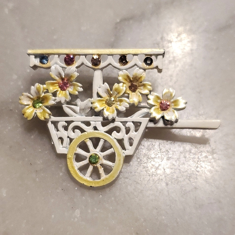 Vintage B J Multi-Color Enamel Brooch w/ Rhinestones